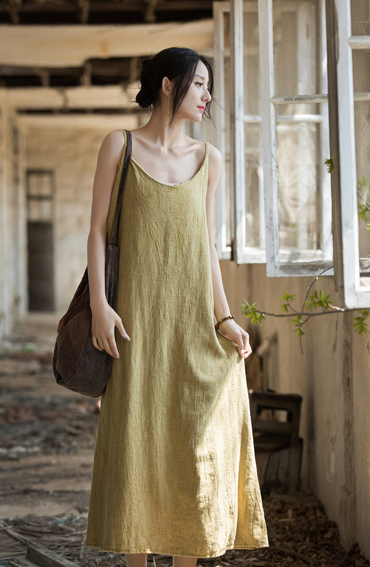 Tao One Tech™ • Long Strap Dress • Tie Dye • Linen Cotton