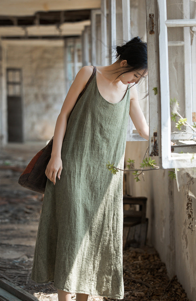 Tao One Tech™ • Long Strap Dress • Tie Dye • Linen Cotton