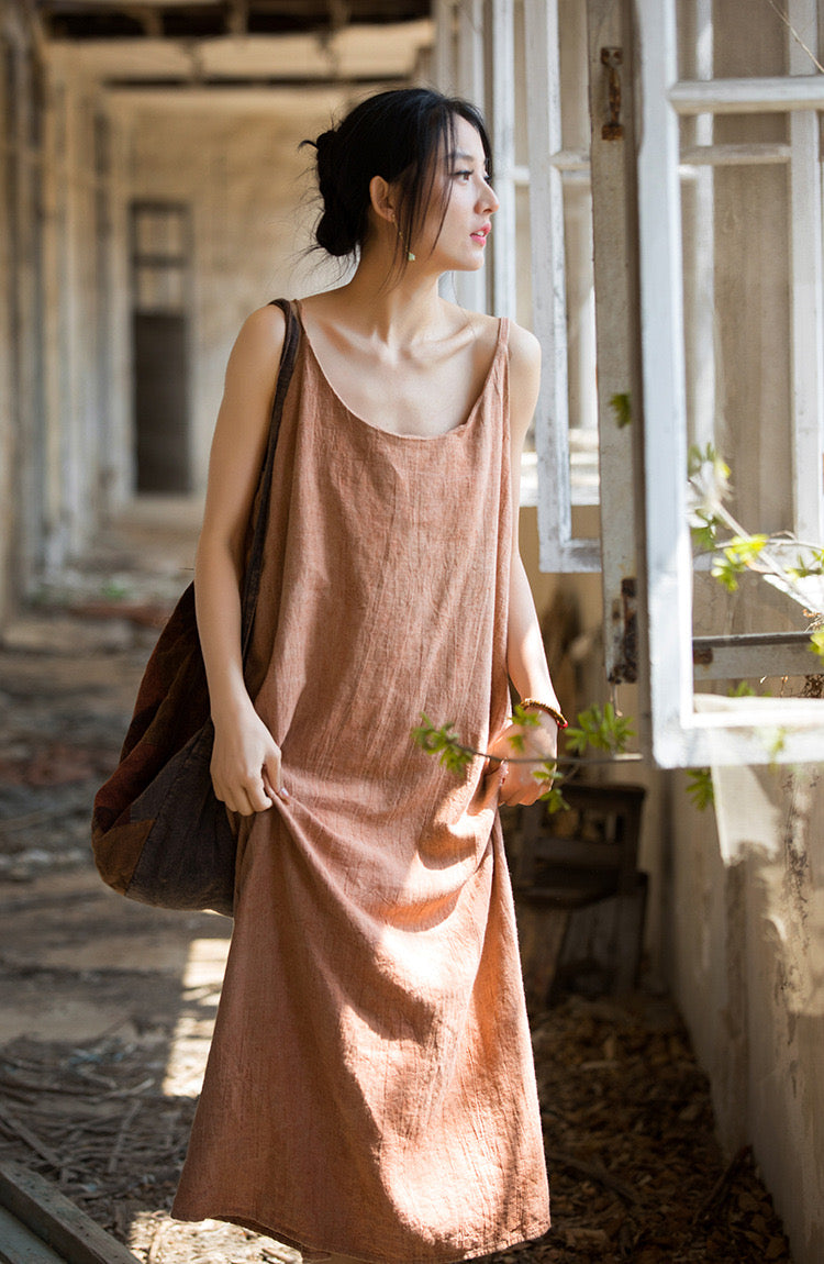 Tao One Tech™ • Long Strap Dress • Tie Dye • Linen Cotton