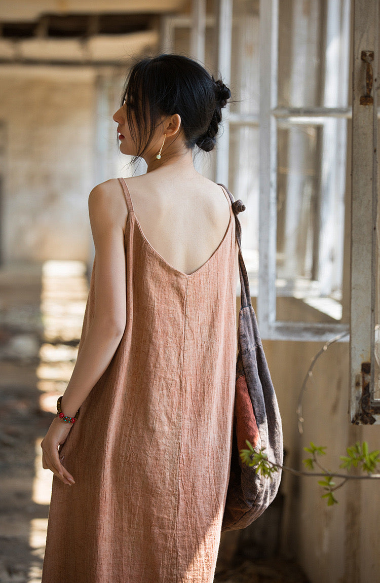 Tao One Tech™ • Long Strap Dress • Tie Dye • Linen Cotton