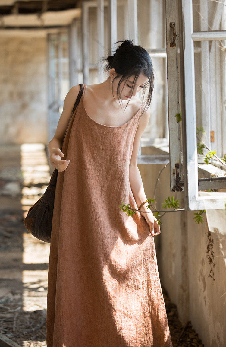 Tao One Tech™ • Long Strap Dress • Tie Dye • Linen Cotton