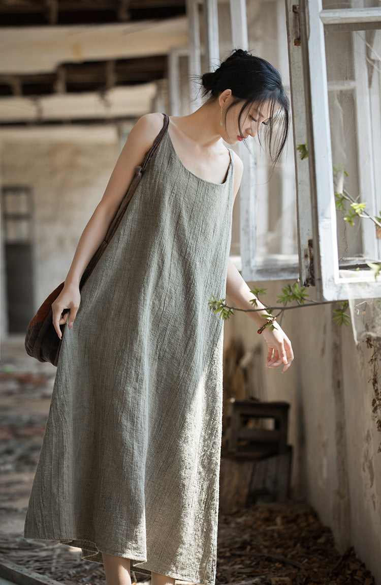 Tao One Tech™ • Long Strap Dress • Tie Dye • Linen Cotton