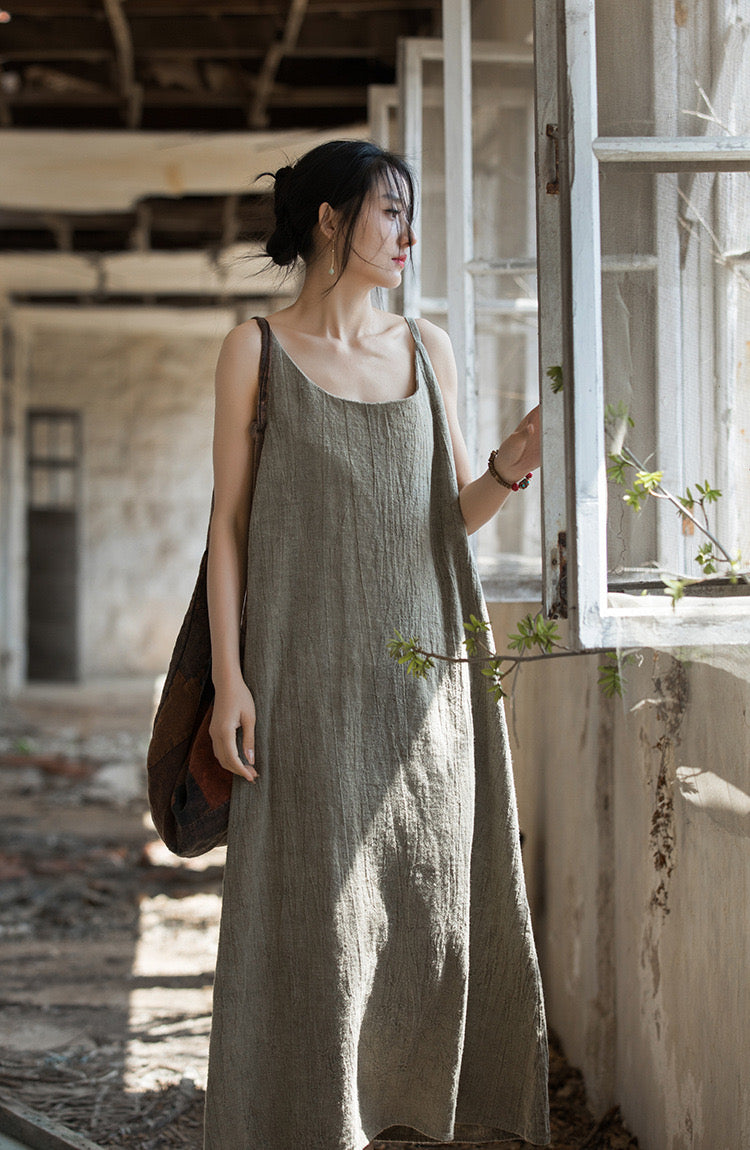 Tao One Tech™ • Long Strap Dress • Tie Dye • Linen Cotton