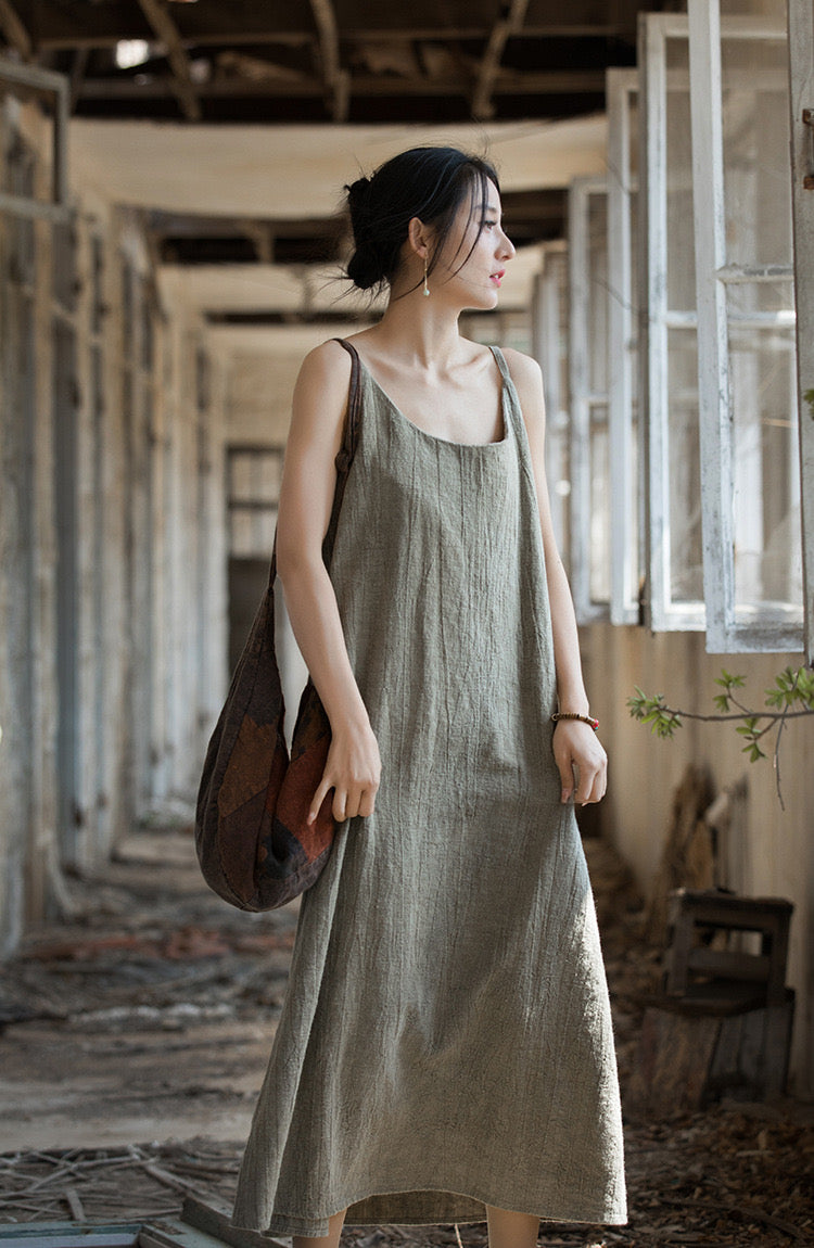 Tao One Tech™ • Long Strap Dress • Tie Dye • Linen Cotton