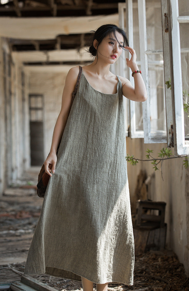 Tao One Tech™ • Long Strap Dress • Tie Dye • Linen Cotton