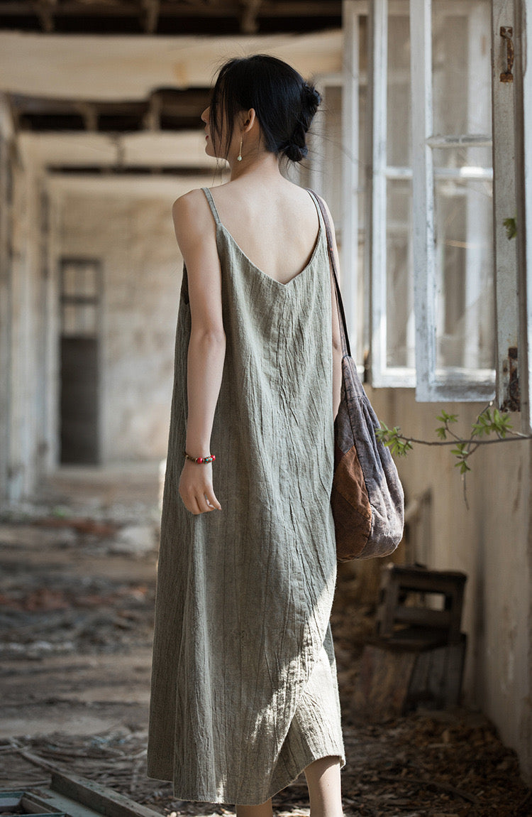 Tao One Tech™ • Long Strap Dress • Tie Dye • Linen Cotton