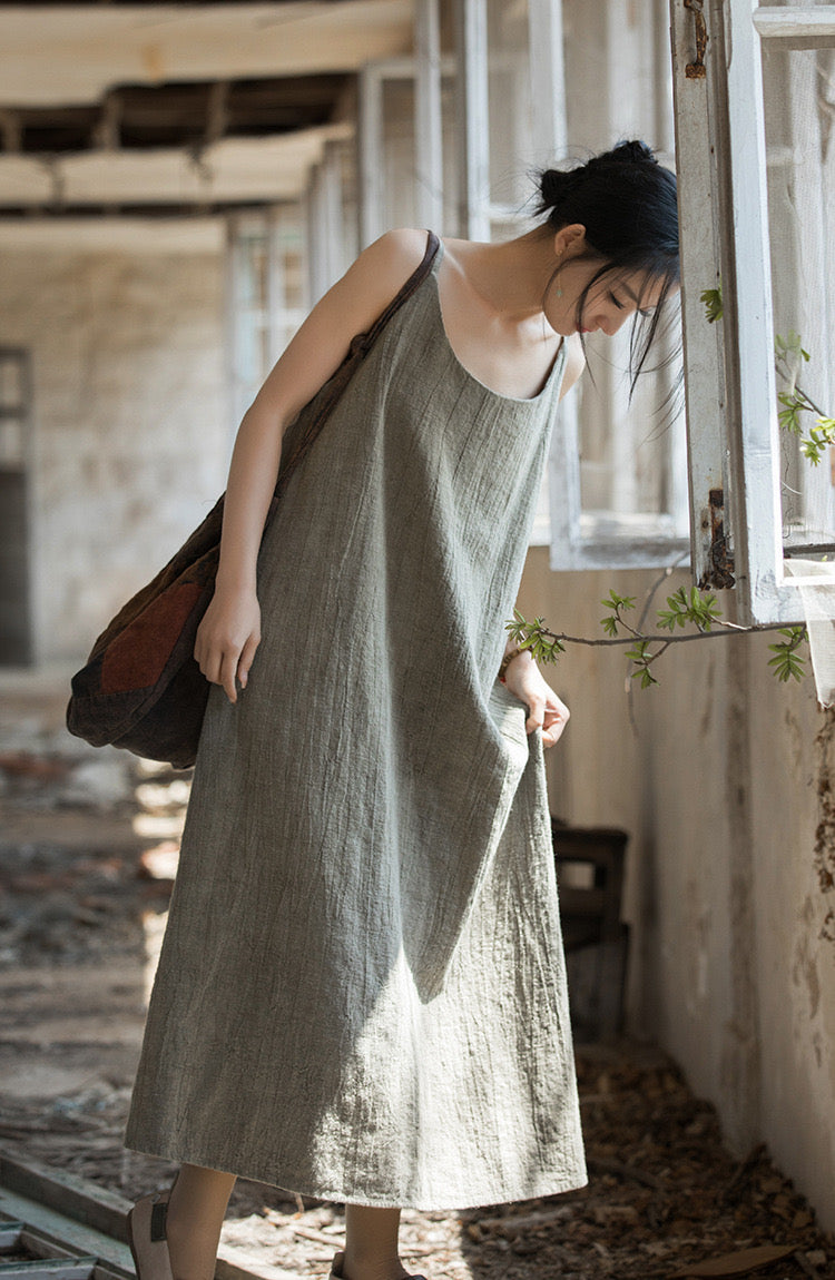 Tao One Tech™ • Long Strap Dress • Tie Dye • Linen Cotton