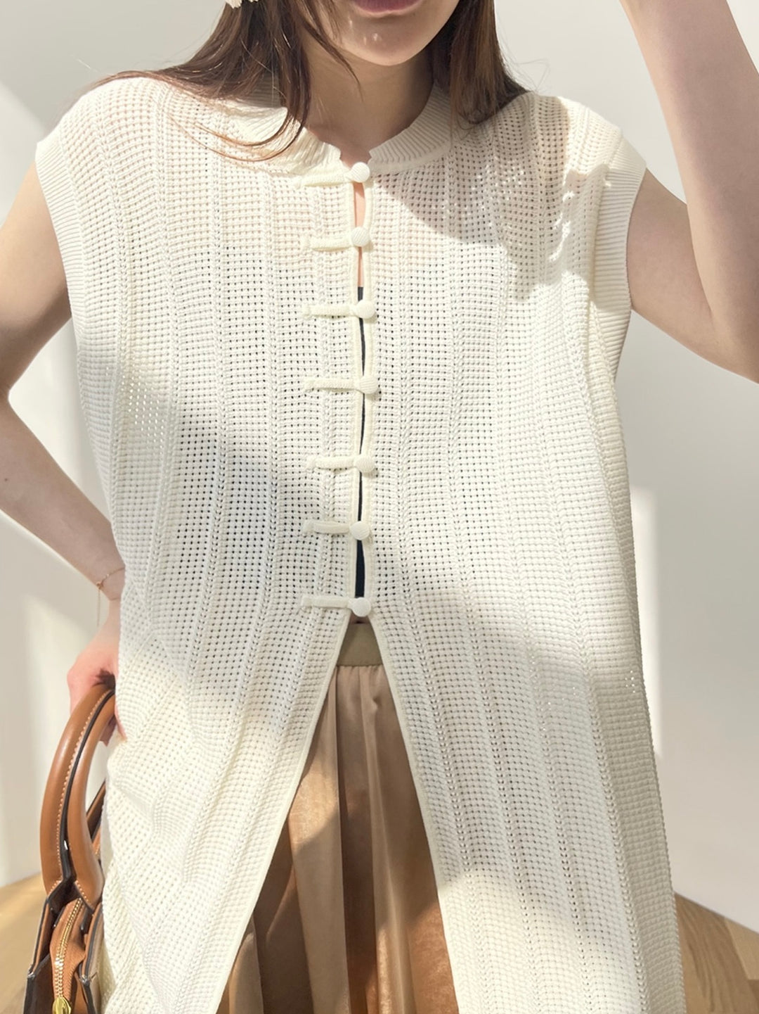 Tao One Tech™ • Long Knit Sun Dress • Cardigan • Sleeveless • Linen Cotton • 7 Buttons