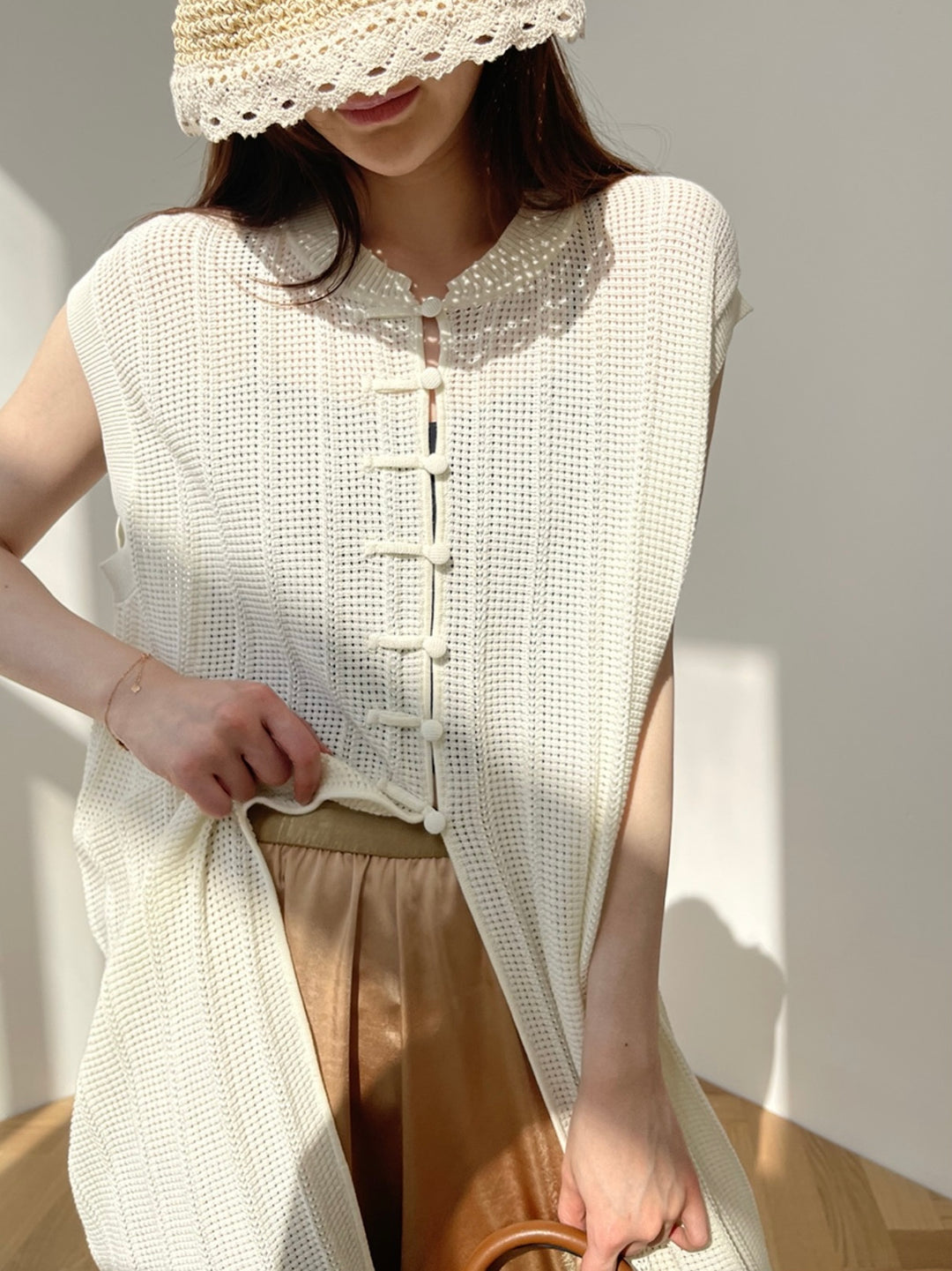 Tao One Tech™ • Long Knit Sun Dress • Cardigan • Sleeveless • Linen Cotton • 7 Buttons