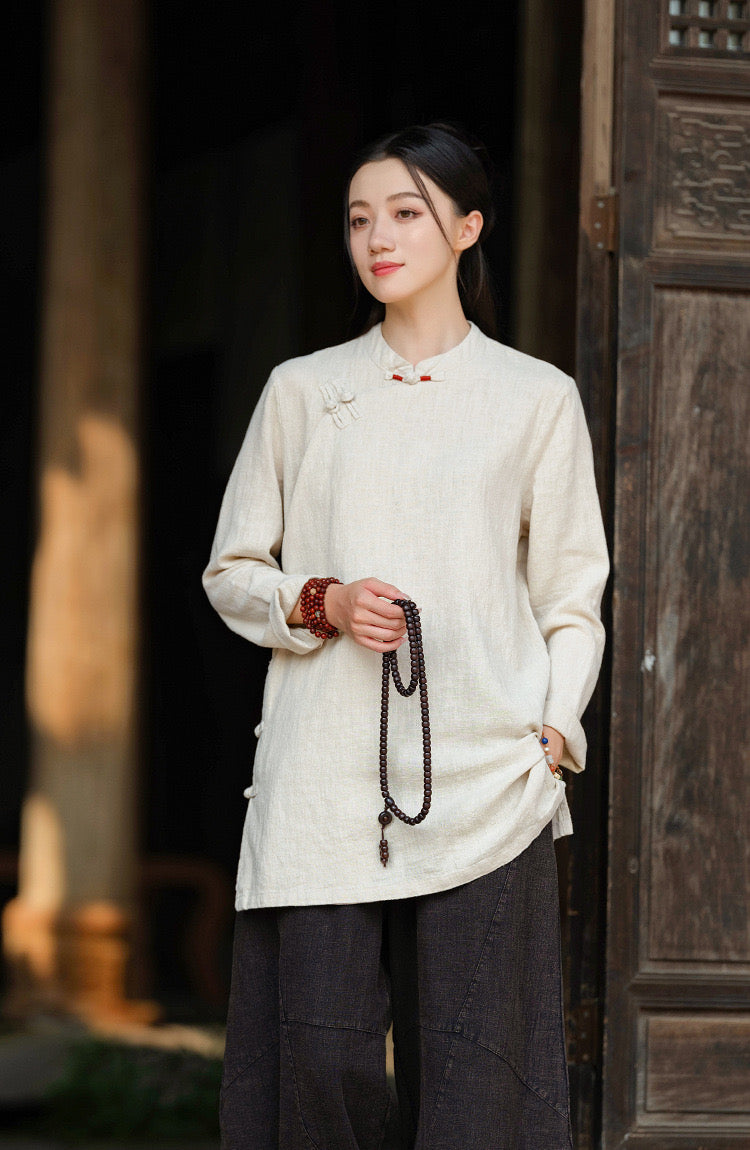 Tao One Tech™ • Zen Tea Meditation Shirt • 7 Buttons • Ramie Bamboo Cotton