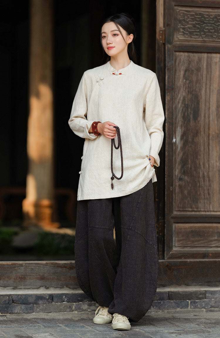 Tao One Tech™ • Zen Tea Meditation Shirt • 7 Buttons • Ramie Bamboo Cotton