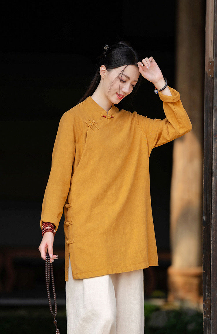 Tao One Tech™ • Zen Tea Meditation Shirt • 7 Buttons • Ramie Bamboo Cotton