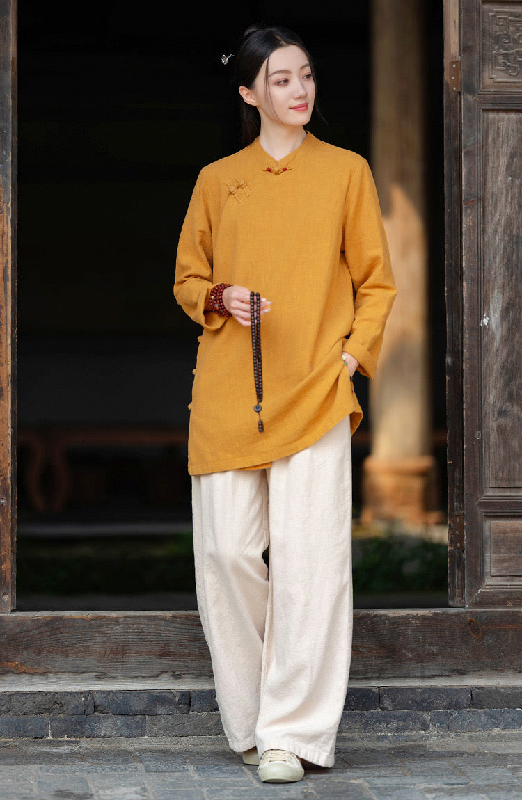 Tao One Tech™ • Zen Tea Meditation Shirt • 7 Buttons • Ramie Bamboo Cotton