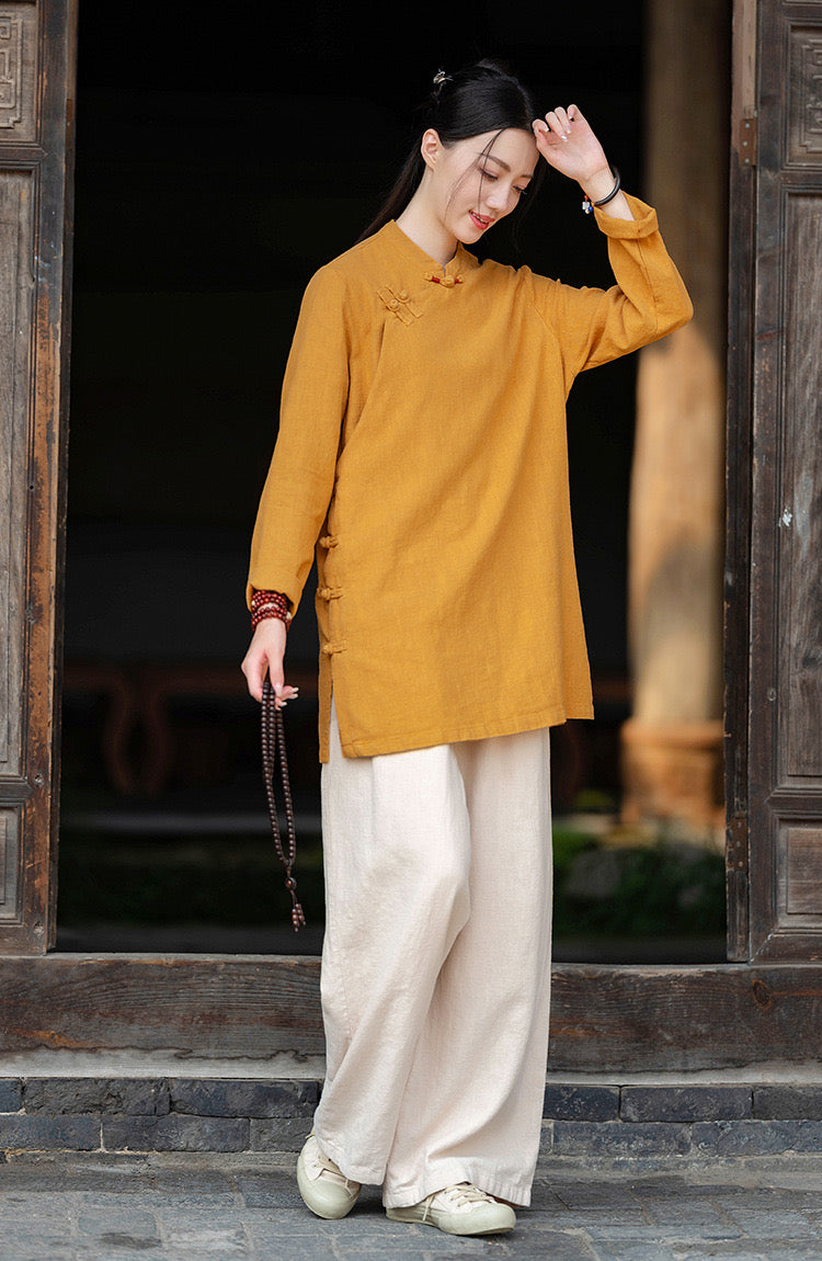 Tao One Tech™ • Zen Tea Meditation Shirt • 7 Buttons • Ramie Bamboo Cotton