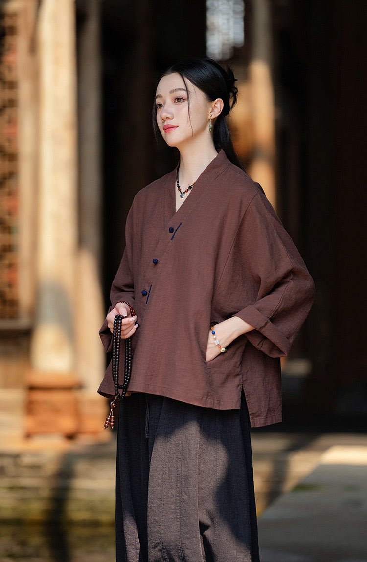 Tao One Tech™ • Zen Kimono Cardigan Jacket • Short Coat • V-Neck • 5 Buttons • Tech Pockets • Ramie Bamboo Cotton • Gender Neutral