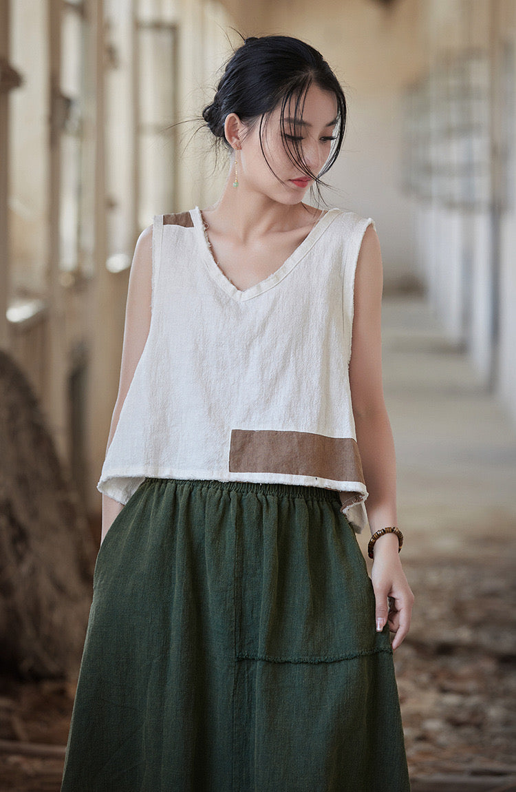 Tao One Tech™ • Cropped Tank Top • Nomadic Traveller • Ramie Cotton