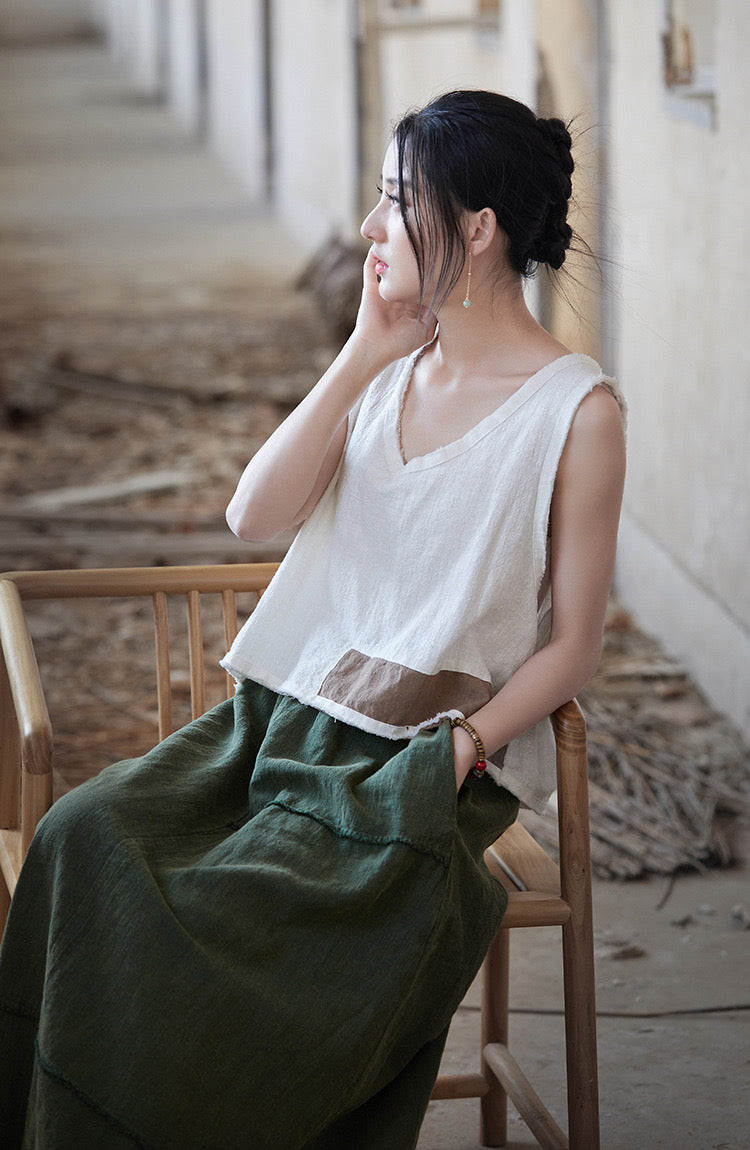 Tao One Tech™ • Cropped Tank Top • Nomadic Traveller • Ramie Cotton