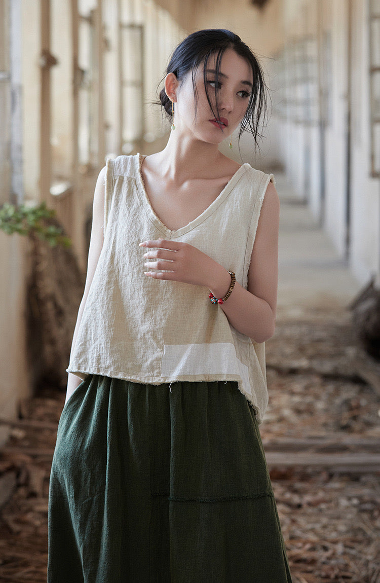 Tao One Tech™ • Cropped Tank Top • Nomadic Traveller • Ramie Cotton