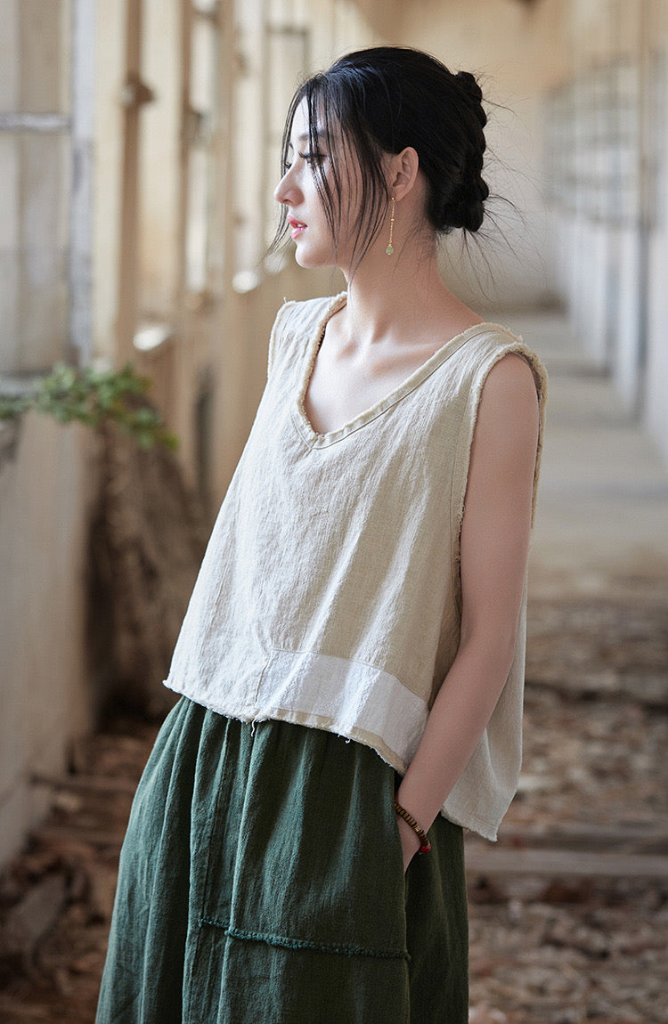 Tao One Tech™ • Cropped Tank Top • Nomadic Traveller • Ramie Cotton