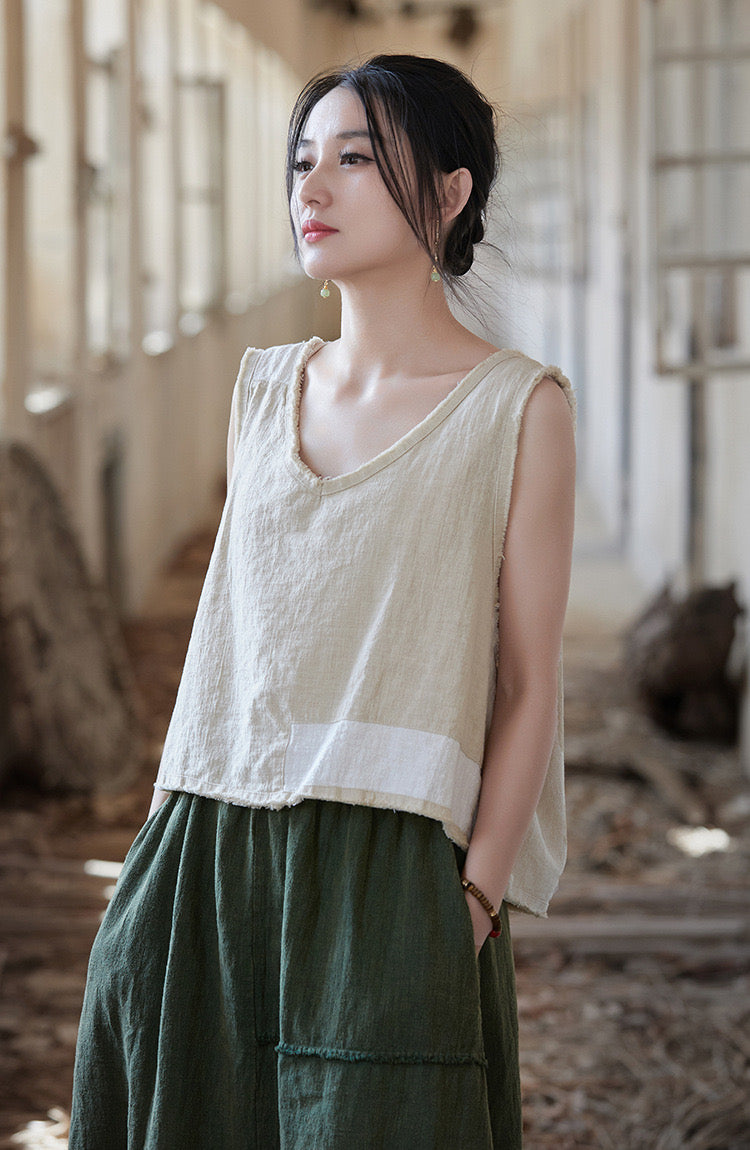 Tao One Tech™ • Cropped Tank Top • Nomadic Traveller • Ramie Cotton