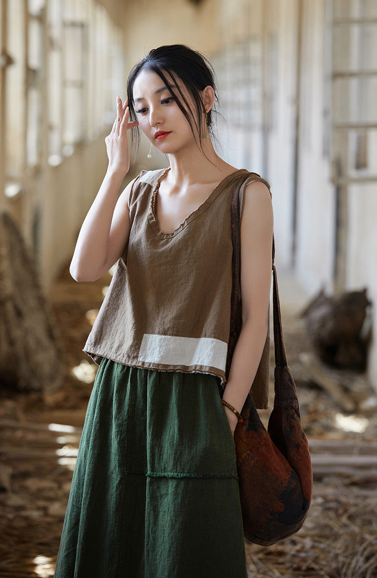 Tao One Tech™ • Cropped Tank Top • Nomadic Traveller • Ramie Cotton