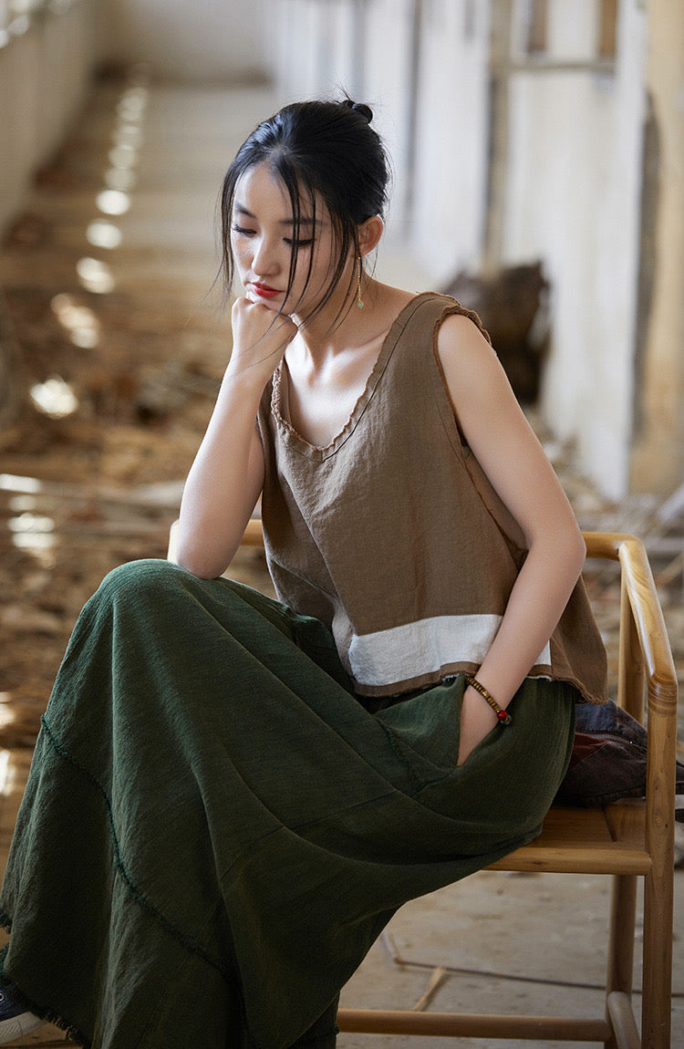 Tao One Tech™ • Cropped Tank Top • Nomadic Traveller • Ramie Cotton