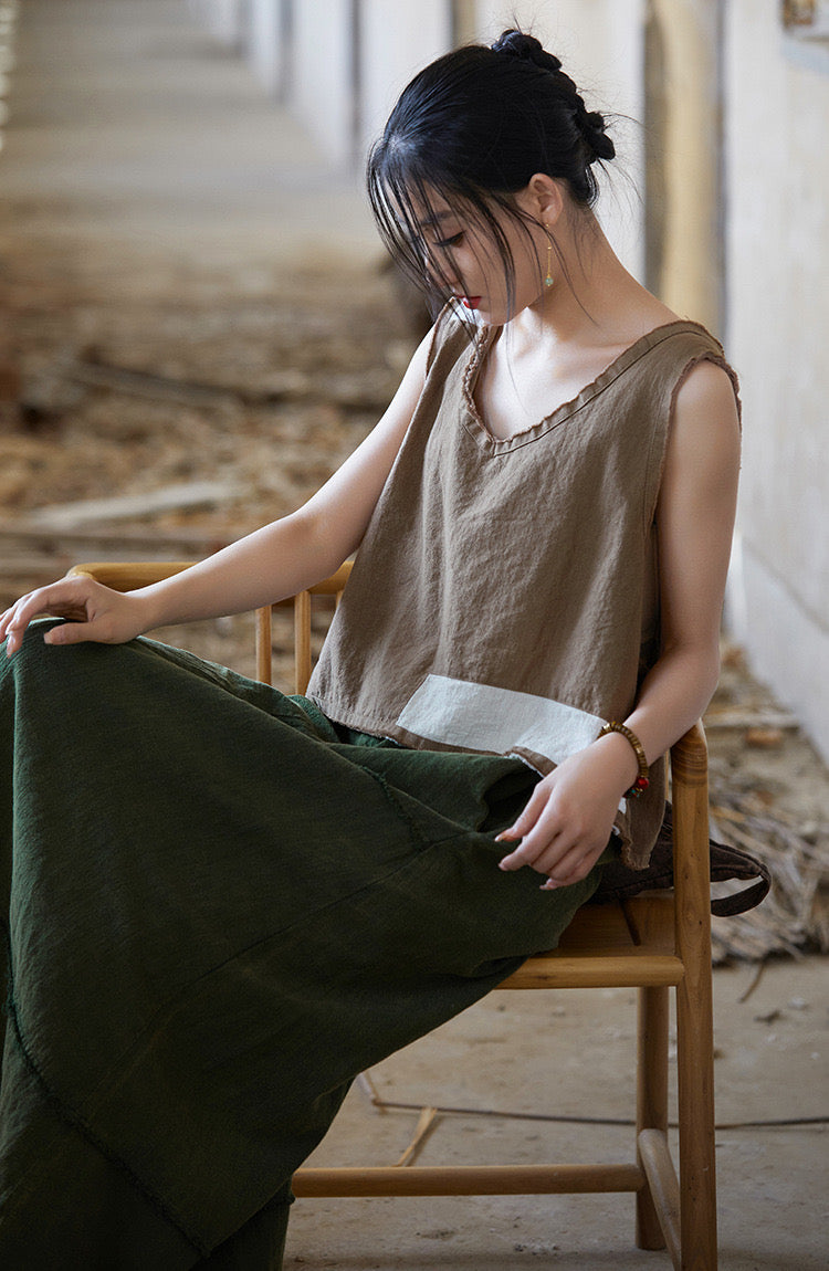 Tao One Tech™ • Cropped Tank Top • Nomadic Traveller • Ramie Cotton