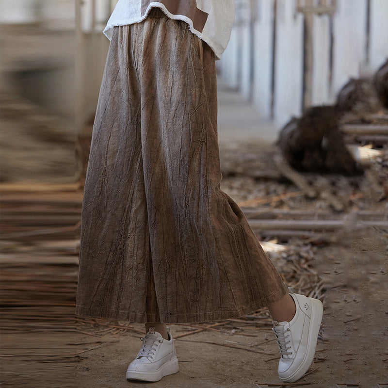 Tao One Tech™ • Flowy Cropped Pants • Tie Dye Folds • Tech Pockets • Ramie Cotton