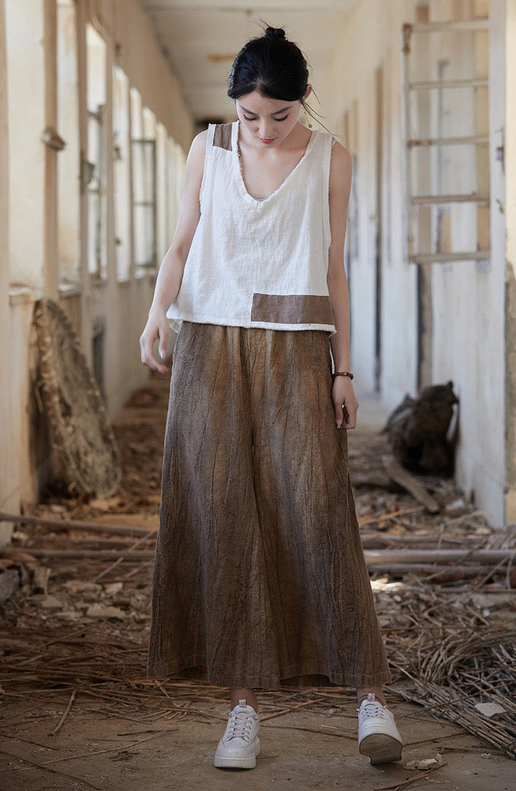 Tao One Tech™ • Flowy Cropped Pants • Tie Dye Folds • Tech Pockets • Ramie Cotton