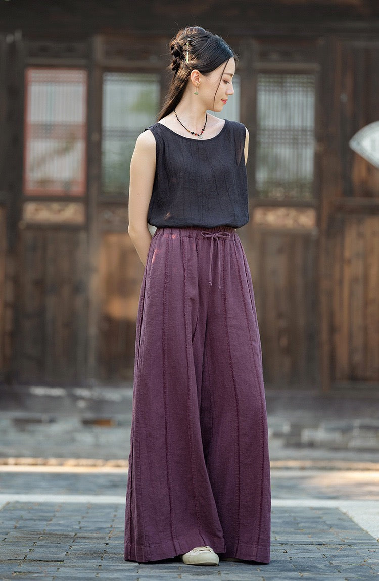 Tao One Tech™ • Flowy Web3 Wide Leg Pumpkin Pants • Breathable • Ramie Bamboo Cotton • Sunscreen Layer • Tech Pockets