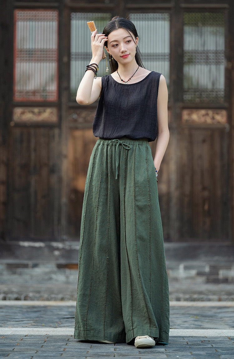 Tao One Tech™ • Flowy Web3 Wide Leg Pumpkin Pants • Breathable • Ramie Bamboo Cotton • Sunscreen Layer • Tech Pockets