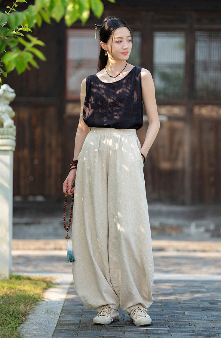 Tao One Tech™ • Zen Artistic Bloomer Pants • Diamond Design • Gongfu Pants • Tech Pockets • Ramie Cotton • Gender Neutral