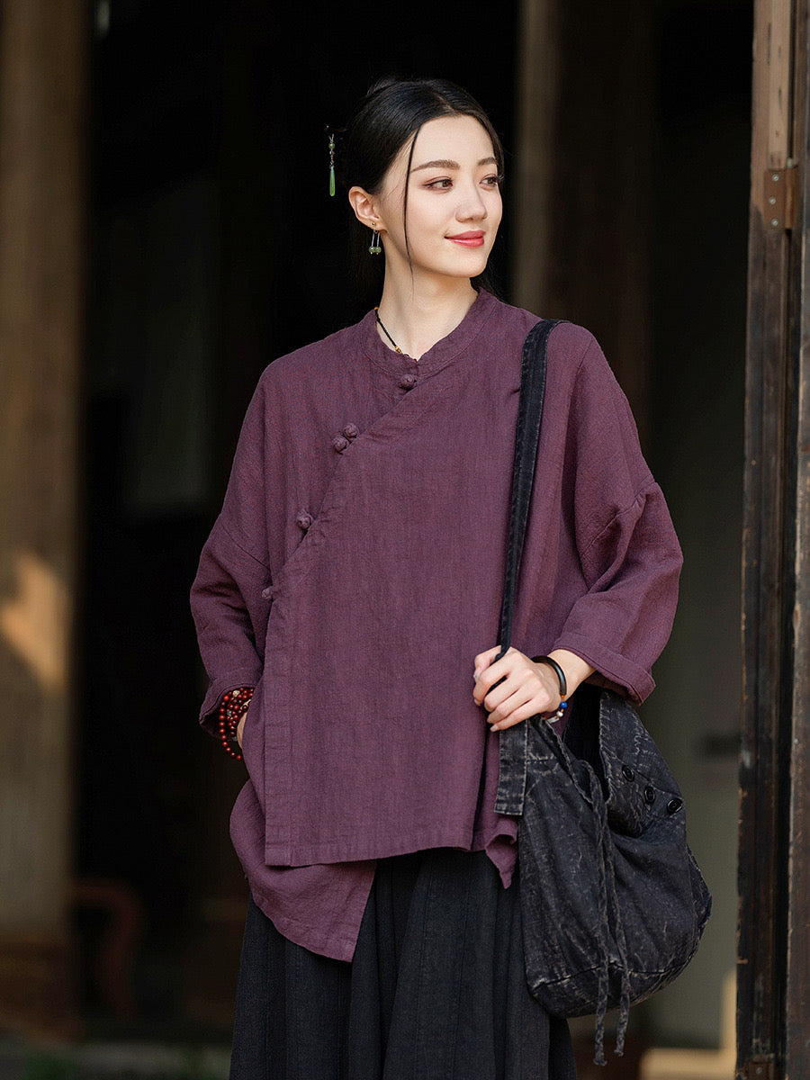 Tao One Tech™ • Zen Tea Meditation Kimono Wrap Shirt • Cardigan Jacket • 5 Buttons • Ramie Cotton