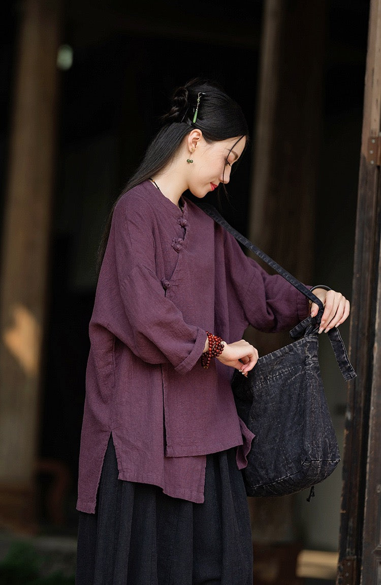 Tao One Tech™ • Zen Tea Meditation Kimono Wrap Shirt • Cardigan Jacket • 5 Buttons • Ramie Cotton