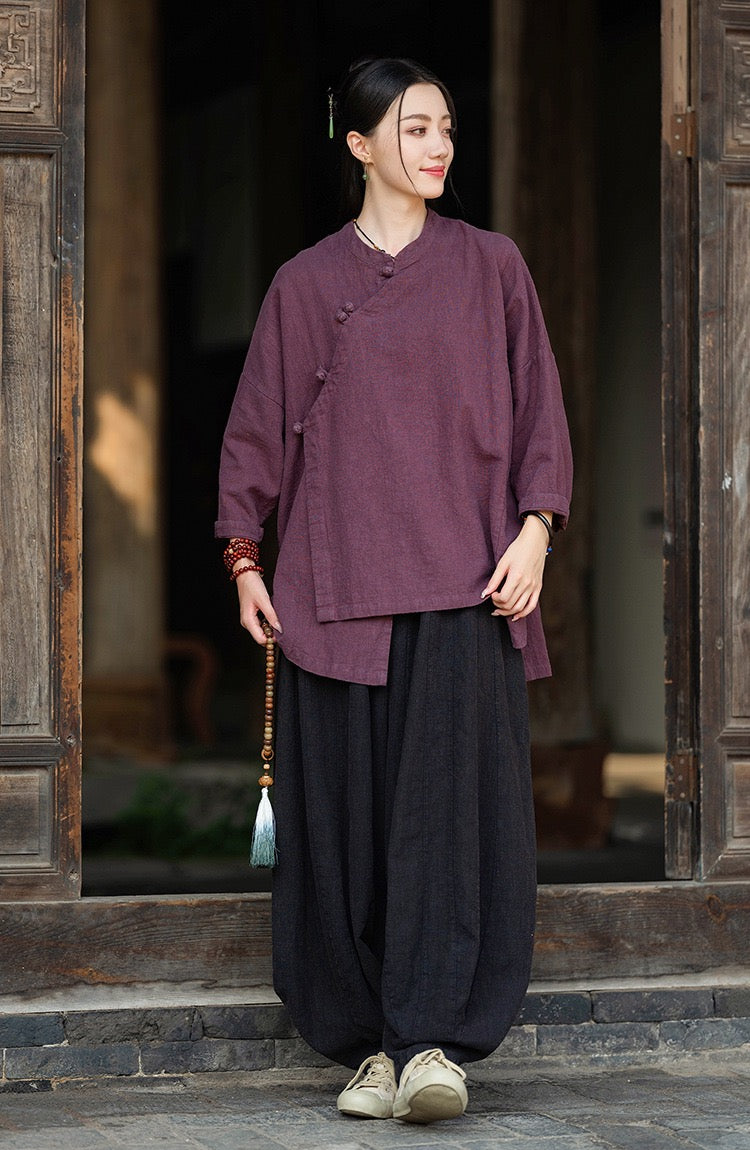 Tao One Tech™ • Zen Tea Meditation Kimono Wrap Shirt • Cardigan Jacket • 5 Buttons • Ramie Cotton