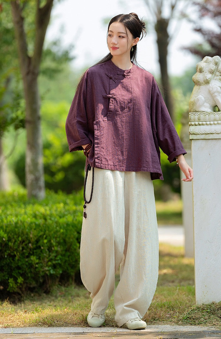 Tao One Tech™ • Zen Knickerbocker Pants • Straight Leg • Center Design • Gongfu Pants • Tech Pockets • Ramie Cotton • Gender Neutral