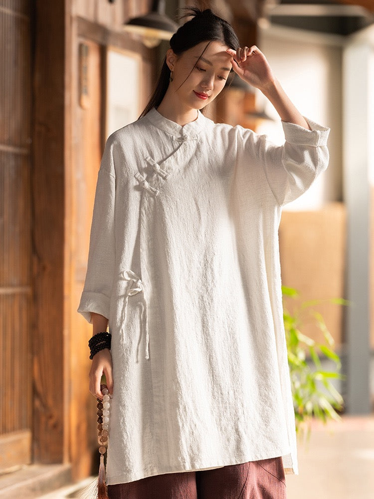 Tao One Tech™ • Zen Cheongsam Robe Kimono • 3 Buttons • Lace Up Cardigan • Ramie Bamboo Cotton • Gender Neutral