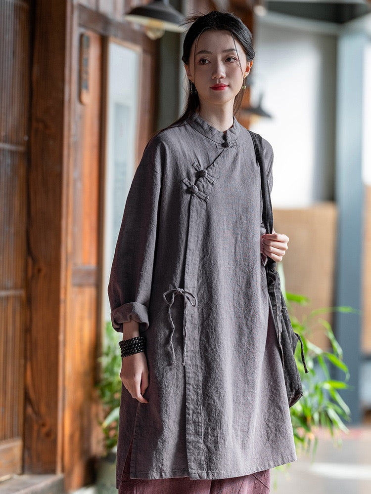 Tao One Tech™ • Zen Cheongsam Robe Kimono • 3 Buttons • Lace Up Cardigan • Ramie Bamboo Cotton • Gender Neutral