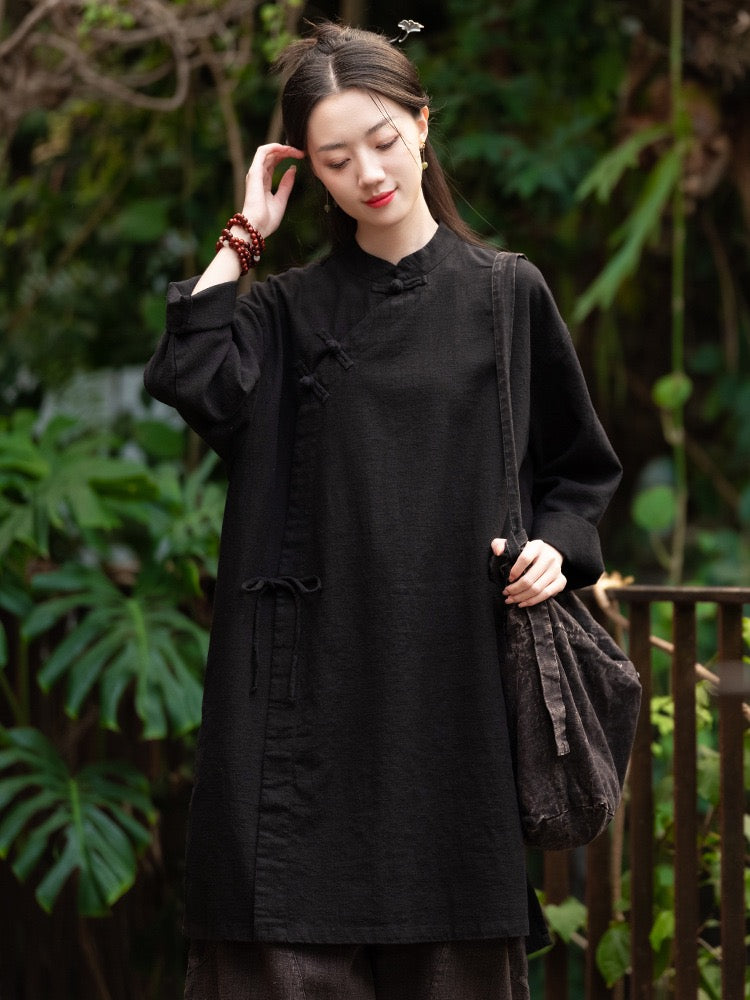 Tao One Tech™ • Zen Cheongsam Robe Kimono • 3 Buttons • Lace Up Cardigan • Ramie Bamboo Cotton • Gender Neutral