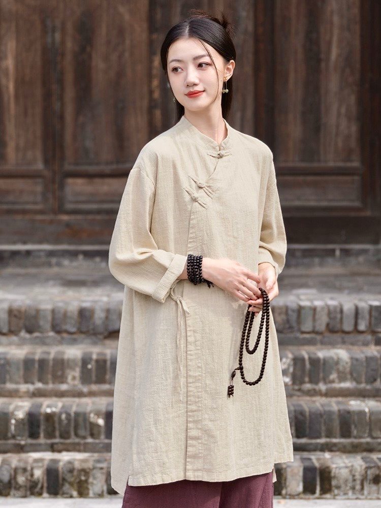 Tao One Tech™ • Zen Cheongsam Robe Kimono • 3 Buttons • Lace Up Cardigan • Ramie Bamboo Cotton • Gender Neutral