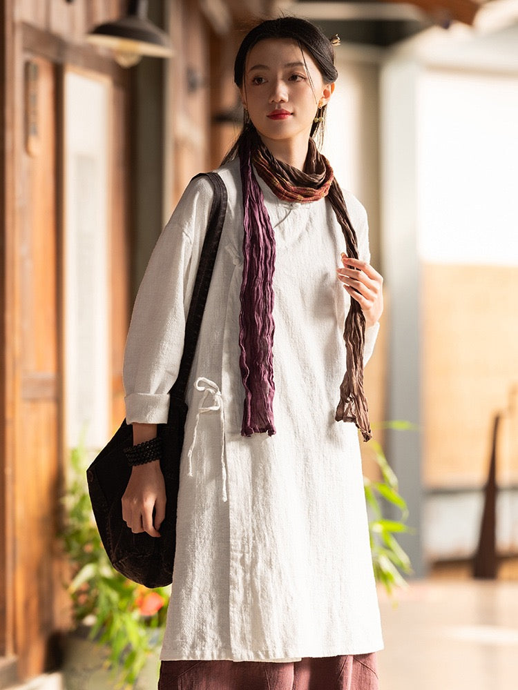 Tao One Tech™ • Zen Cheongsam Robe Kimono • 3 Buttons • Lace Up Cardigan • Ramie Bamboo Cotton • Gender Neutral