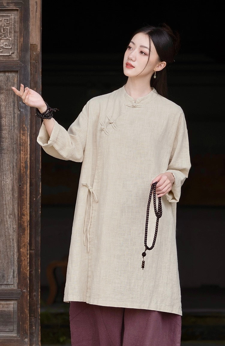 Tao One Tech™ • Zen Cheongsam Robe Kimono • 3 Buttons • Lace Up Cardigan • Ramie Bamboo Cotton • Gender Neutral