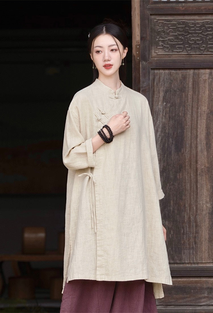 Tao One Tech™ • Zen Cheongsam Robe Kimono • 3 Buttons • Lace Up Cardigan • Ramie Bamboo Cotton • Gender Neutral