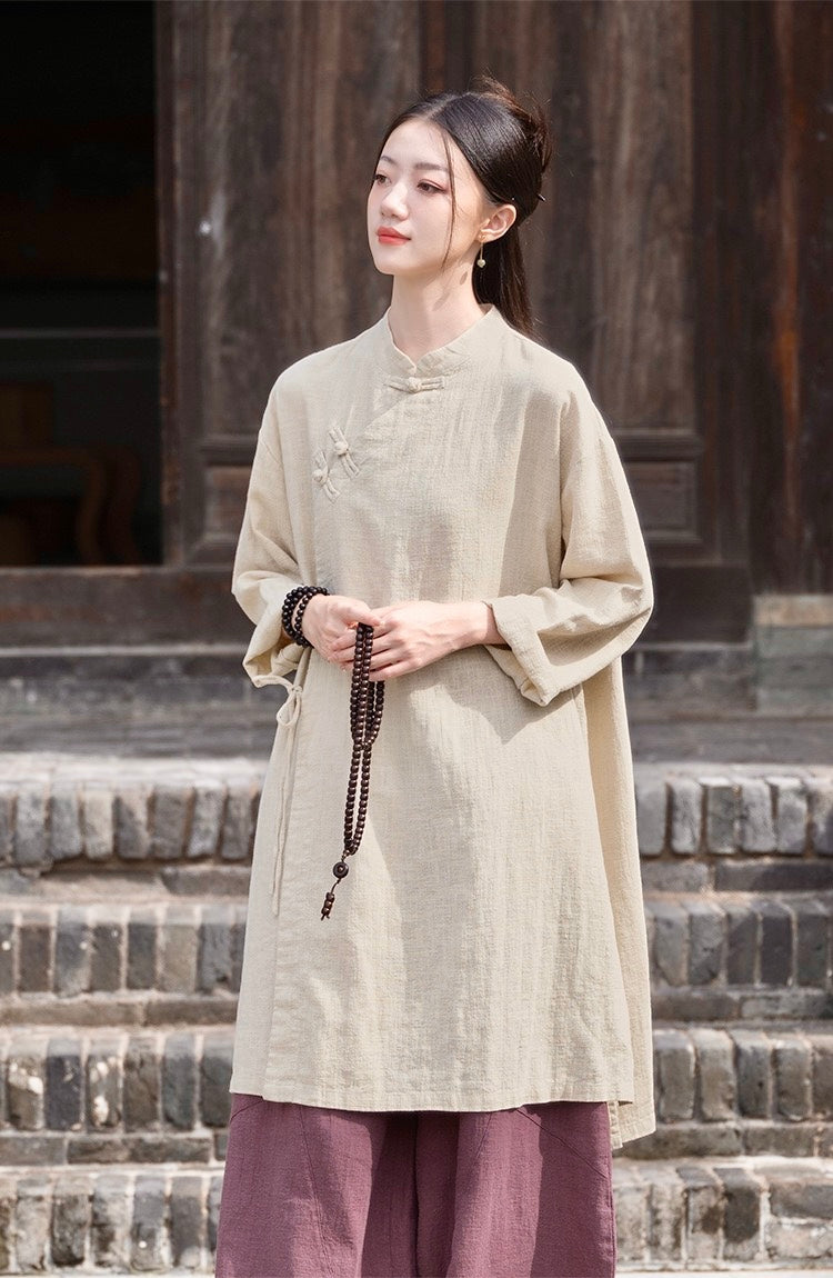 Tao One Tech™ • Zen Cheongsam Robe Kimono • 3 Buttons • Lace Up Cardigan • Ramie Bamboo Cotton • Gender Neutral