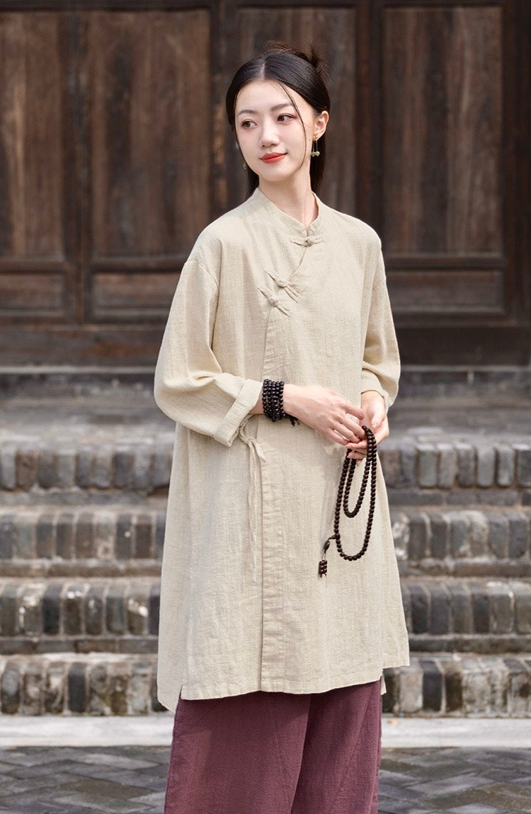 Tao One Tech™ • Zen Cheongsam Robe Kimono • 3 Buttons • Lace Up Cardigan • Ramie Bamboo Cotton • Gender Neutral