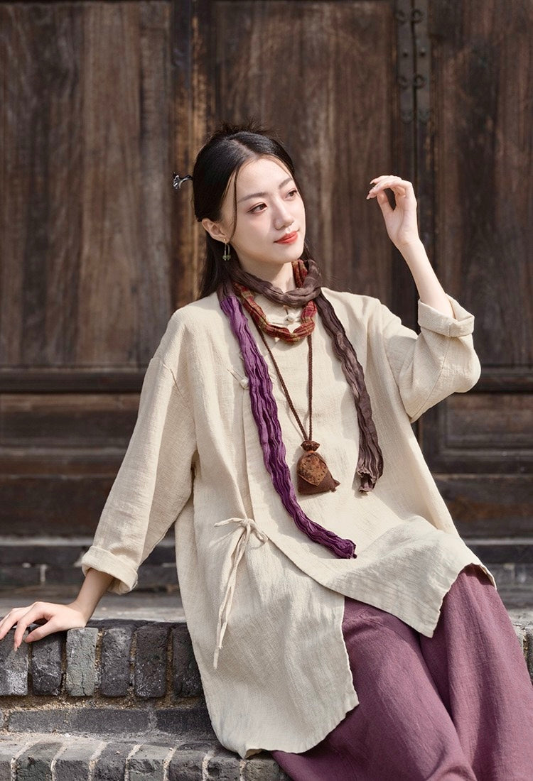 Tao One Tech™ • Zen Cheongsam Robe Kimono • 3 Buttons • Lace Up Cardigan • Ramie Bamboo Cotton • Gender Neutral