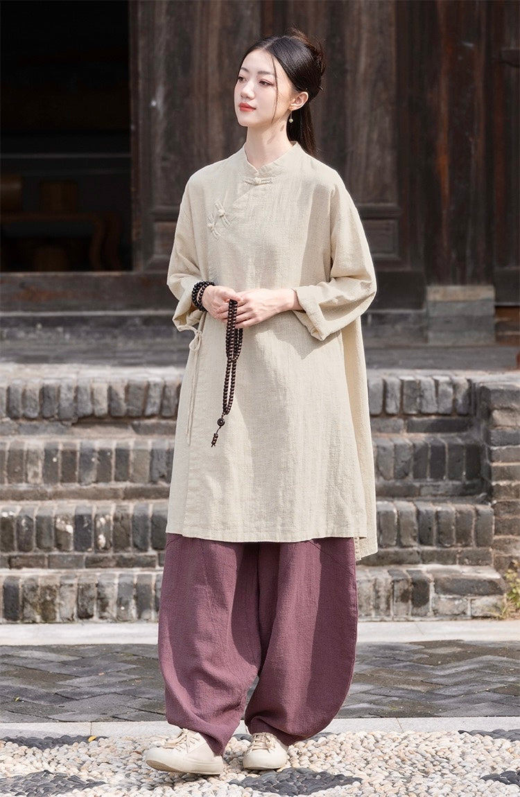 Tao One Tech™ • Zen Cheongsam Robe Kimono • 3 Buttons • Lace Up Cardigan • Ramie Bamboo Cotton • Gender Neutral