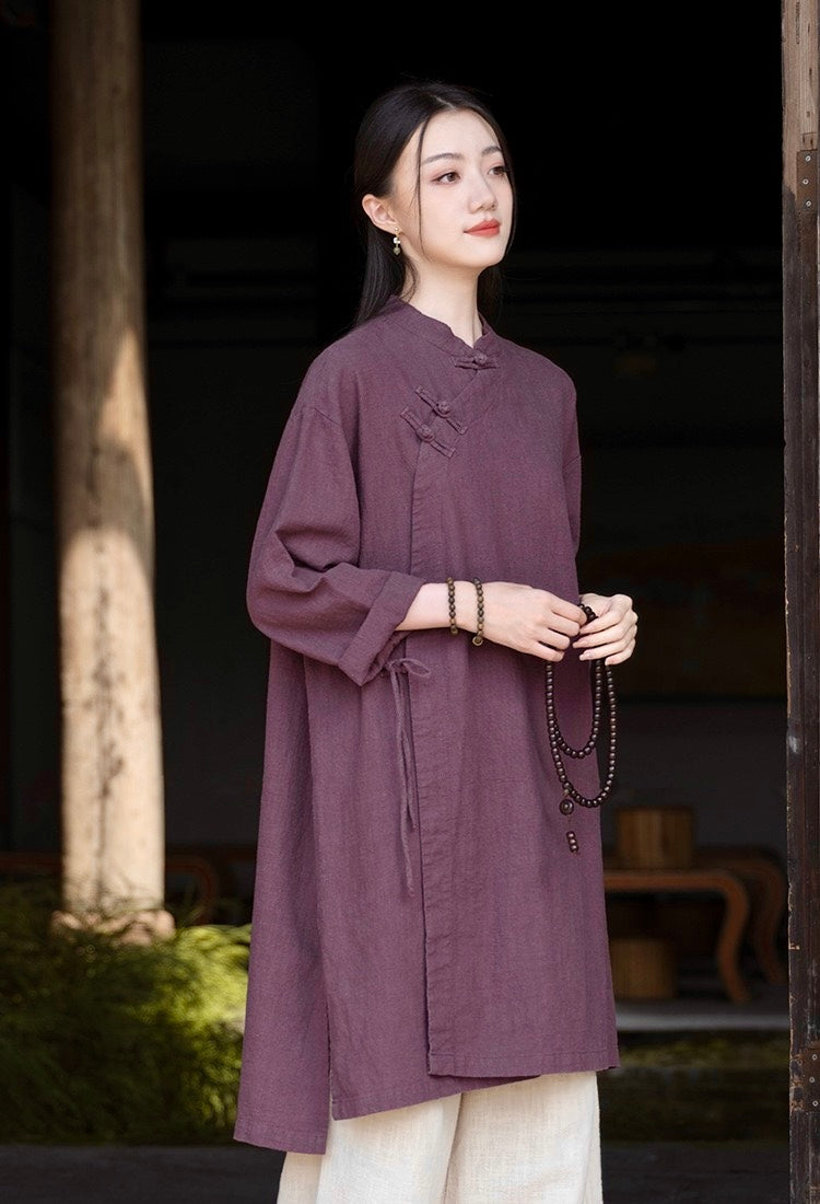 Tao One Tech™ • Zen Cheongsam Robe Kimono • 3 Buttons • Lace Up Cardigan • Ramie Bamboo Cotton • Gender Neutral