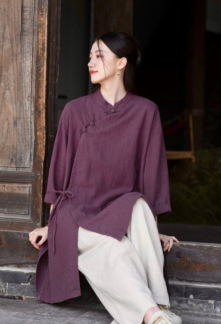 Tao One Tech™ • Zen Cheongsam Robe Kimono • 3 Buttons • Lace Up Cardigan • Ramie Bamboo Cotton • Gender Neutral