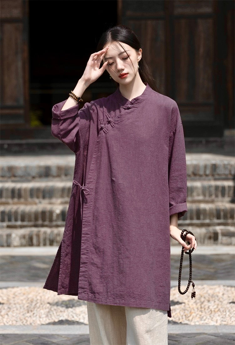 Tao One Tech™ • Zen Cheongsam Robe Kimono • 3 Buttons • Lace Up Cardigan • Ramie Bamboo Cotton • Gender Neutral